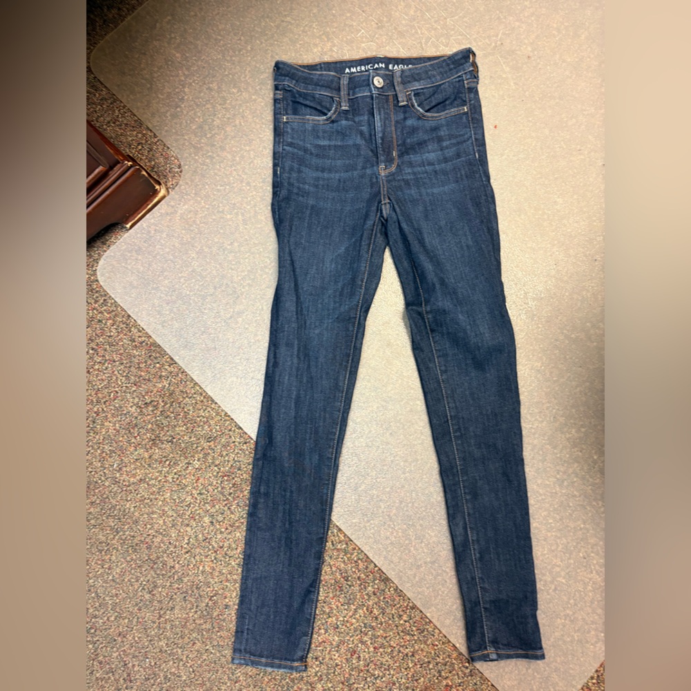American Eagle Outfitters Dark Indigo Jeans with Brown Stitching